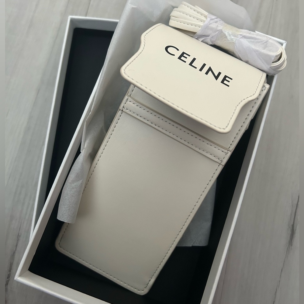 Celine White Phone and Sunglasses Holder Case Pouch Wallet with strap